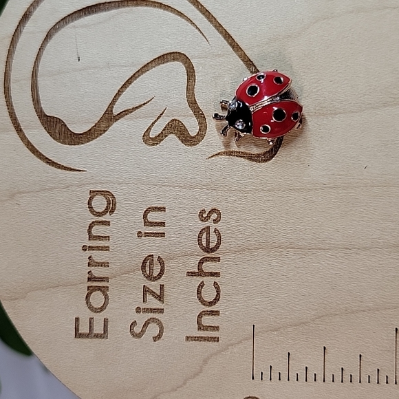 Ladybug Stud Earrings, crystal eyes - Picture 3 of 6